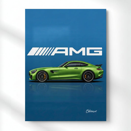 AMG GT R: The Green Beast Metal Poster | Aesthetic Pop Art Wall Decor & Painting