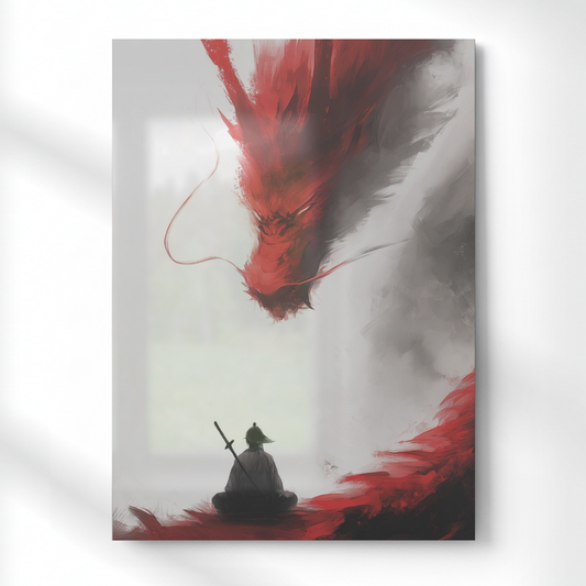 Samurai Meditation with Dragon Metal Poster | Aesthetic Pop Art Wall Decor & Painting