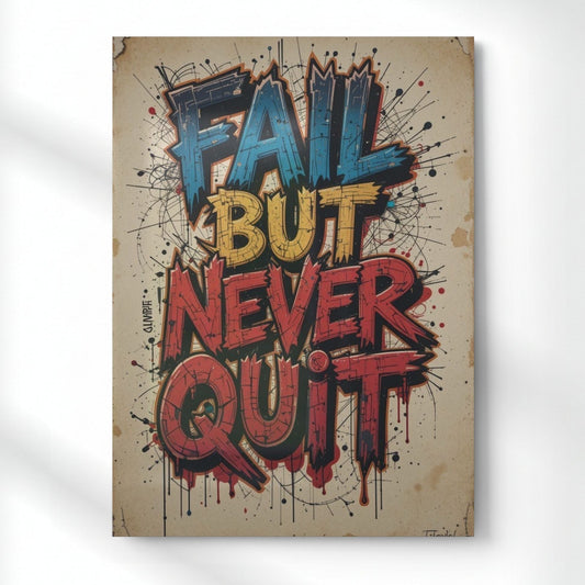 Fail But Never Quit Metal Poster | Aesthetic Pop Art Wall Decor & Painting