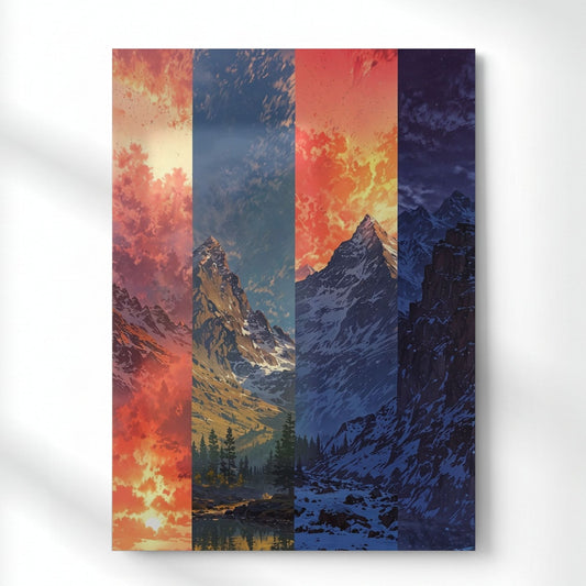 Four Seasons Mountain Vista Metal Poster | Aesthetic Pop Art Wall Decor & Painting