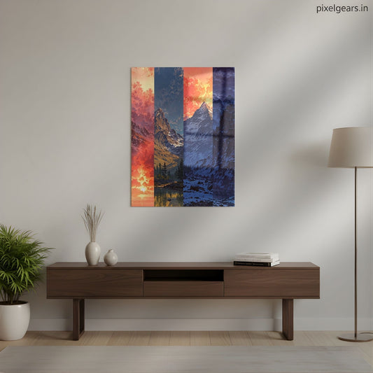 Four Seasons Mountain Vista Metal Poster | Aesthetic Pop Art Wall Decor & Painting