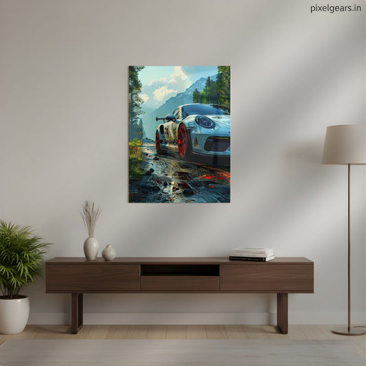 Porsche: Alpine adrenaline Metal Poster | Aesthetic Pop Art Wall Decor & Painting