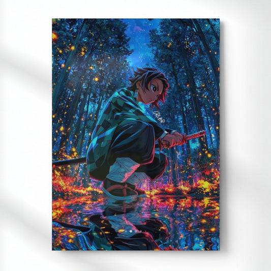 Tanjiro Fire and Water Metal Poster | Aesthetic Pop Art Wall Decor & Painting