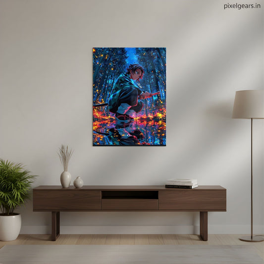 Tanjiro Fire and Water Metal Poster | Aesthetic Pop Art Wall Decor & Painting