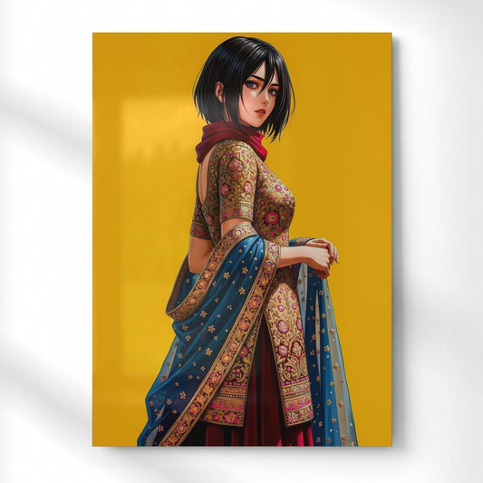 Traditional Desi Girl Metal Poster | Aesthetic Pop Art Wall Decor & Painting